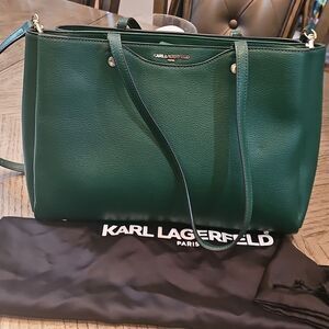 Karl Lagerfeld Leather Green Shoulder Tote Bag